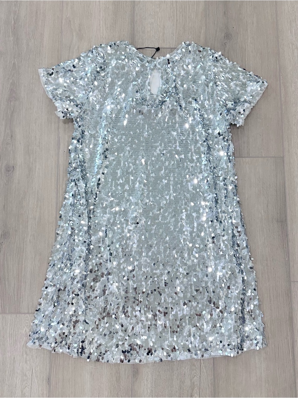NWT Zara Sequin short sleeve dress silver girls size 11/12 - Picture 2 of 7